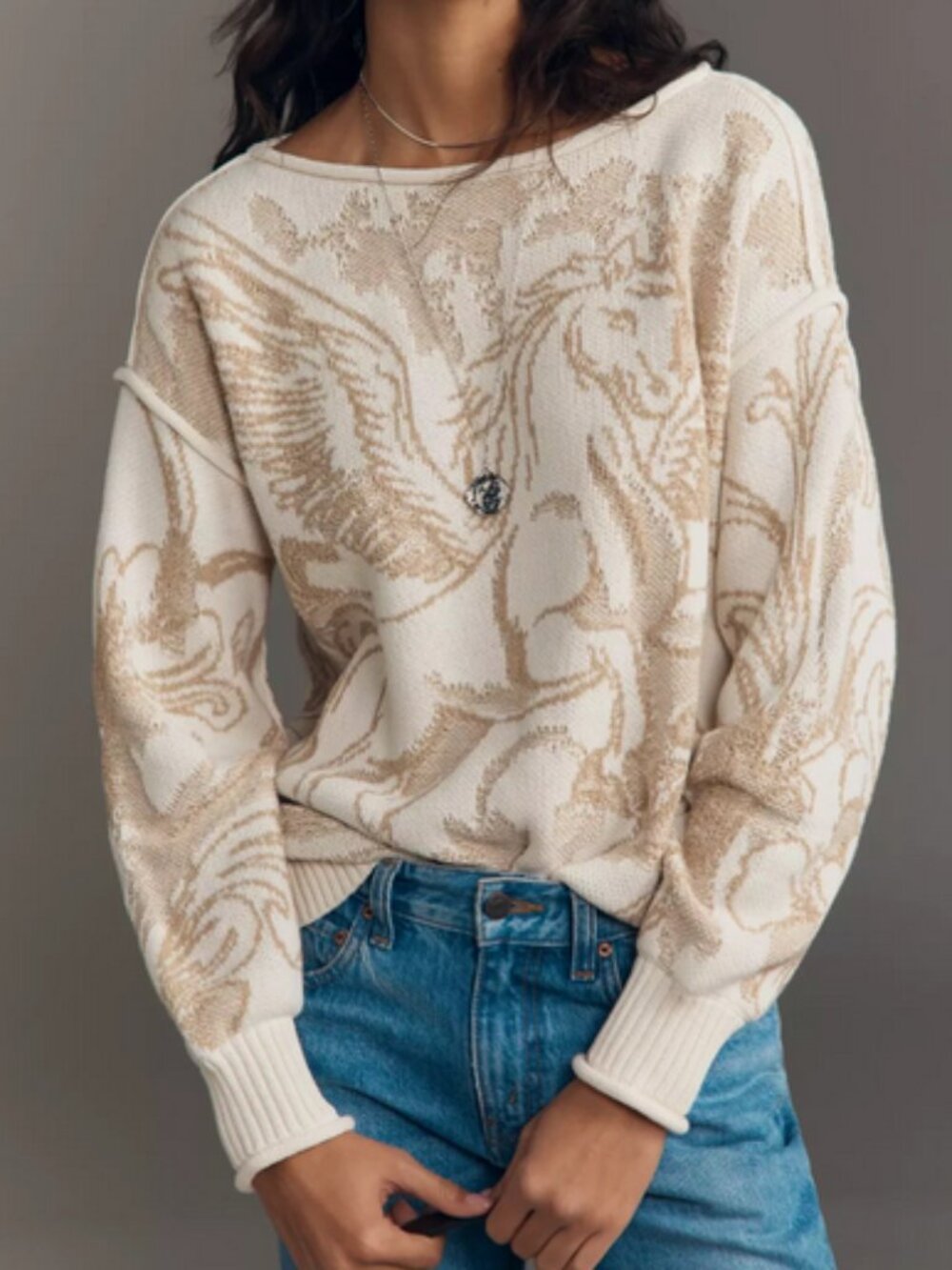 Anthropologie Unicorn Slouchy Sweater Mystical Pegasus Size XL NWT